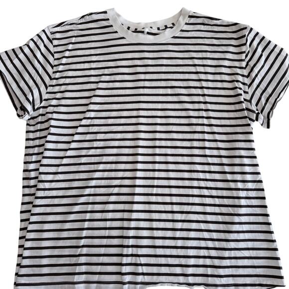 Lululemon All Yours Cotton T-Shirt Stripe White Grey Plus Size 14 Loose Fit - Picture 2 of 7